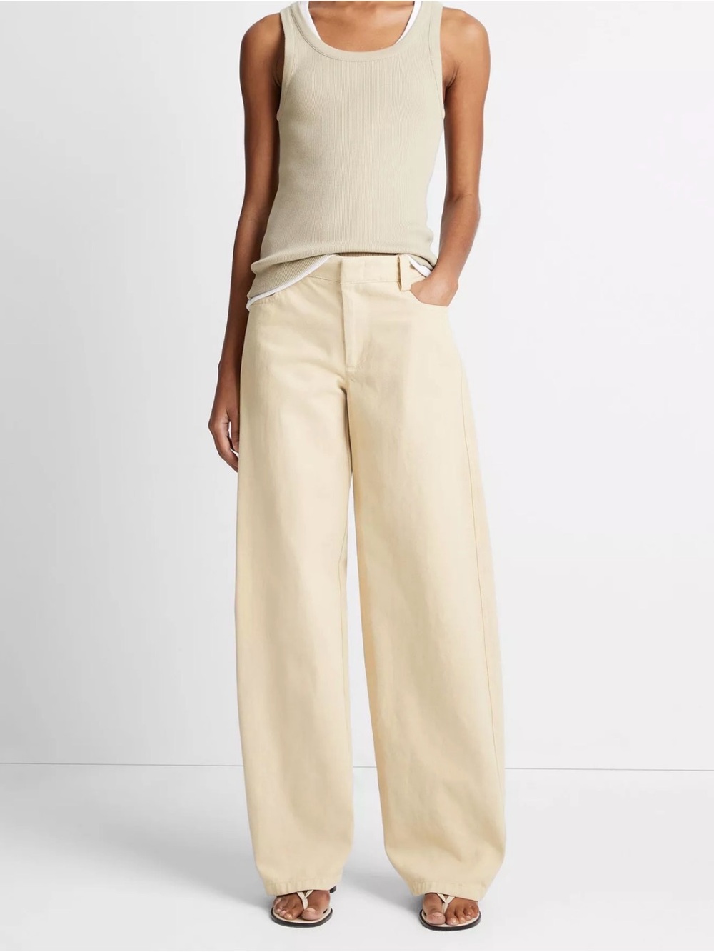 NWT Vince Washed Cotton Twill Wide-Leg Pants Haystack Beige Size 8